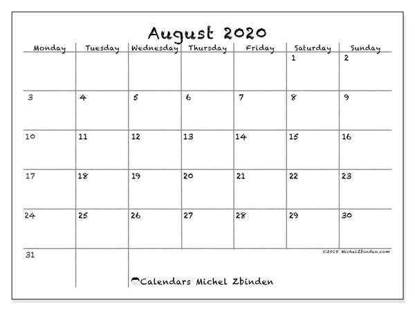 August 2020 Calendar 77ms Michel Zbinden En
