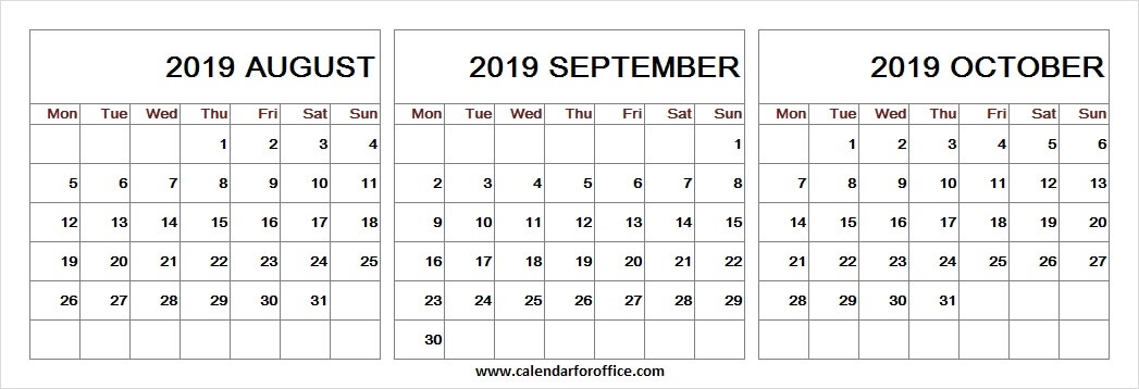 August October 2019 Calendar Notes Print Free Template