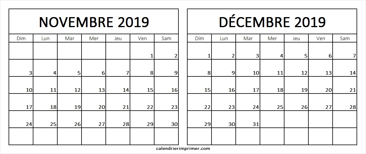 Calendrier Novembre Decembre 2019