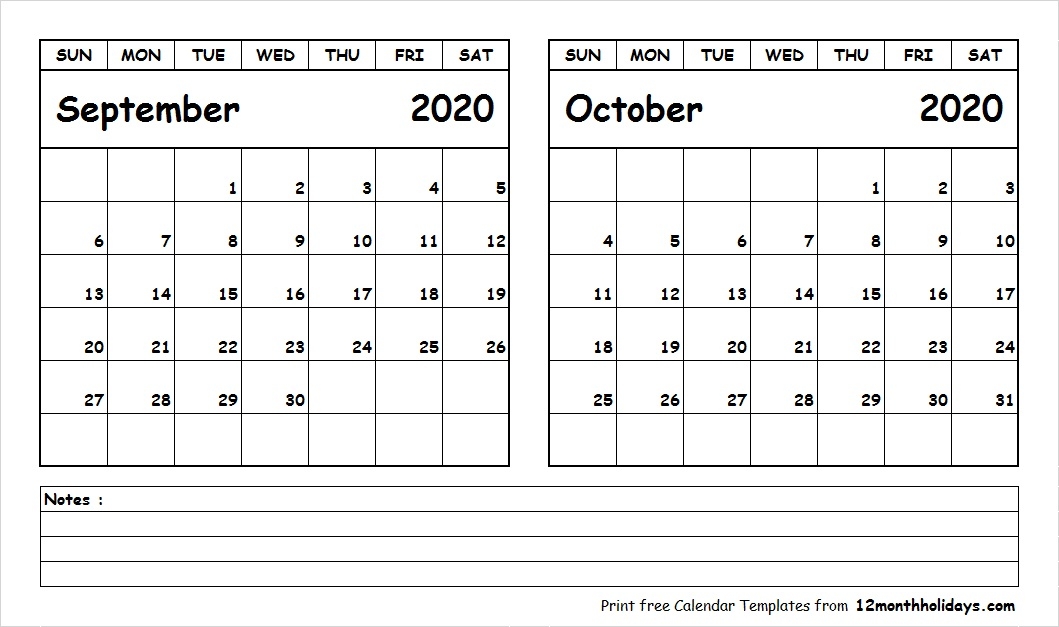 Blank Calendar October 2020 Printable