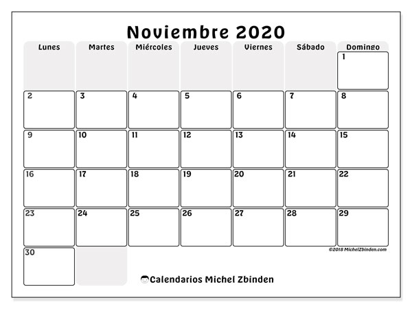 Calendario Noviembre 2020 44ld Michel Zbinden Es