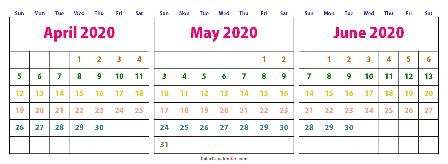 Calendar April May June 2020 Template