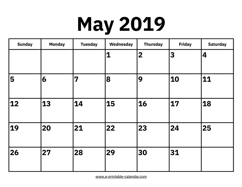 Free Printable May 2019 Calendar Pdf Word Excel Blank Templates