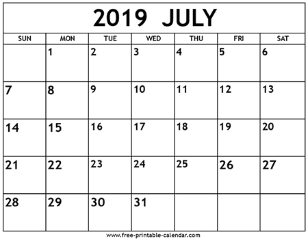 July 2019 Calendar Template Free Printable Calendar