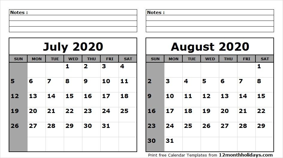 Free Calendar 2020 July August September