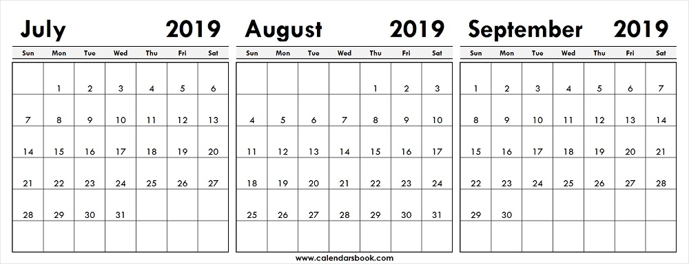 Print Calendar Jul Aug Sep 2019
