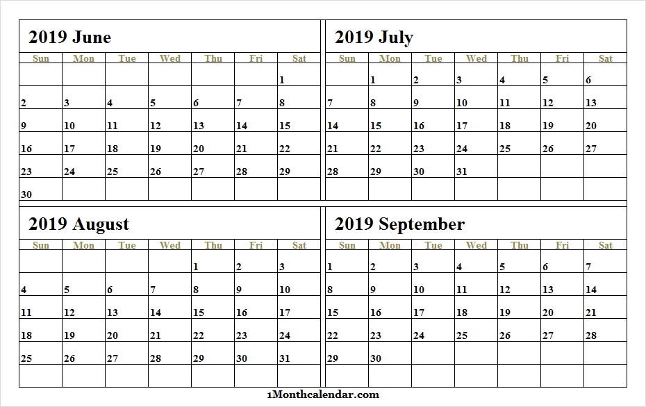 Jun Jul Aug Sep 2019 Calendar Download Archives Month Calendar