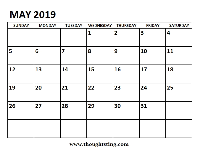 May 2019 Blank Calendar Pdf And Jpg Template Free Printable