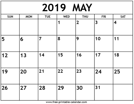 May 2019 Calendar Template Free Printable Calendar