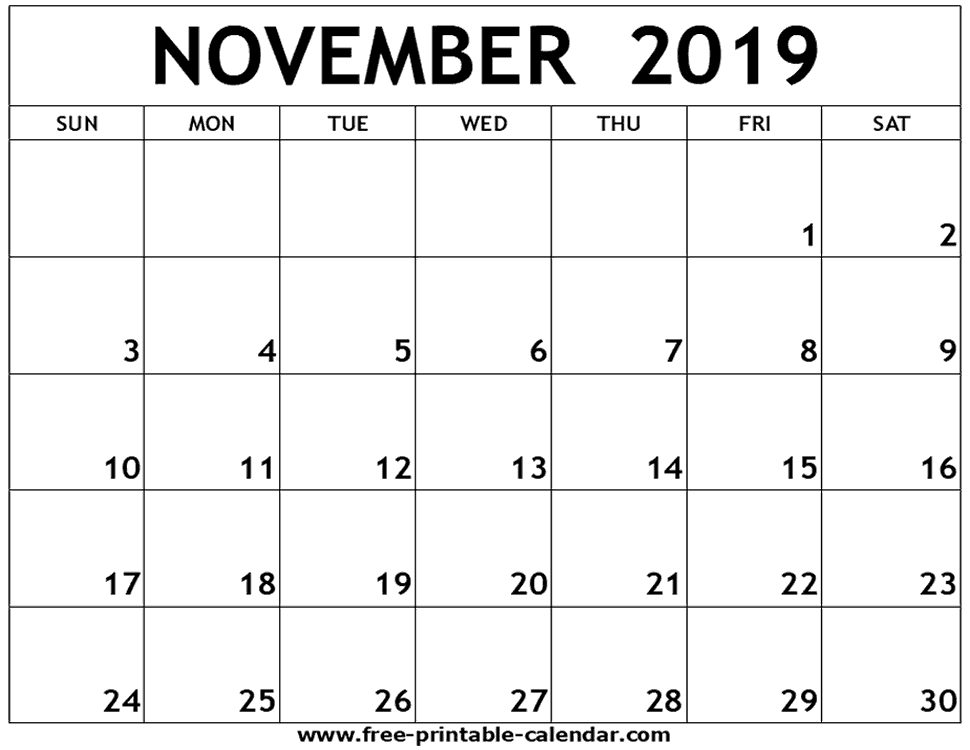 November 2019 Printable Calendar Free November 2019 Calendar