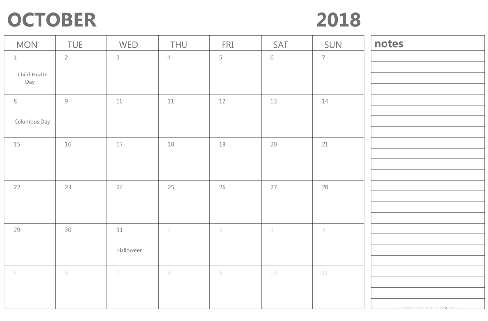 October 2018 Calendar With Notes Free August 2019 Calendar
