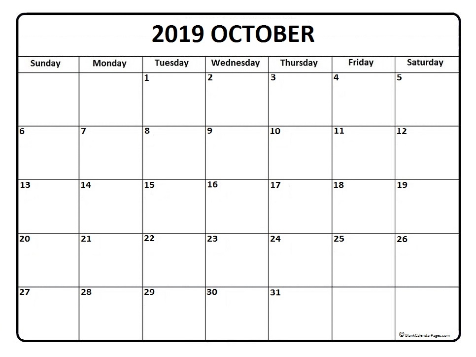 October 2019 Calendar With Holidays Printable Year Calendar