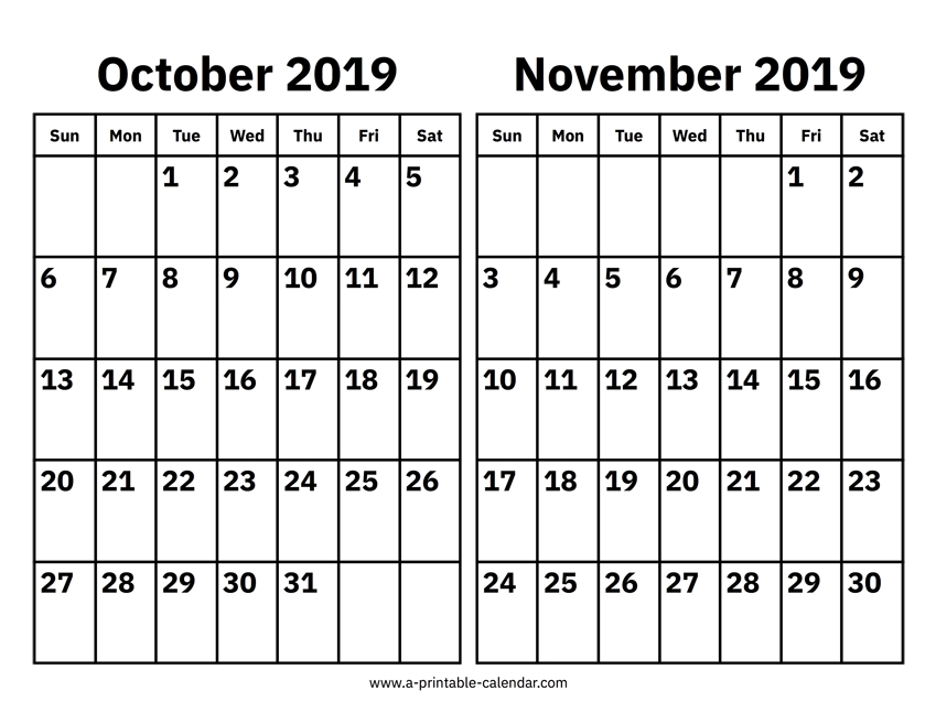 October And November 2019 Calendar Printable Calendar 2019