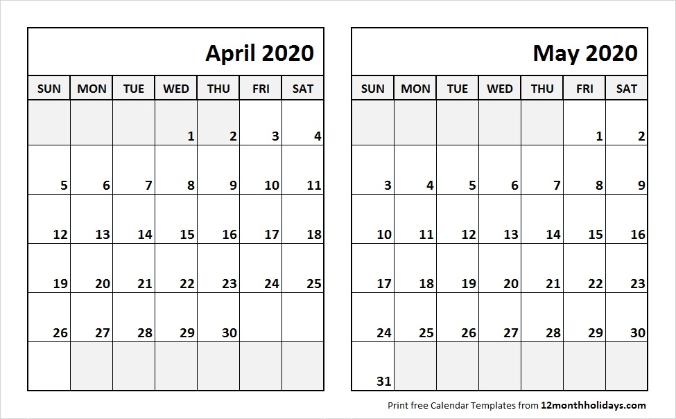 Printable April May 2020 Calendar