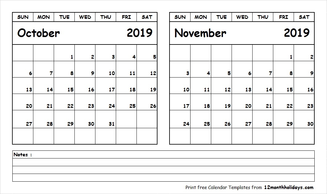 Blank October November 2019 Calendar