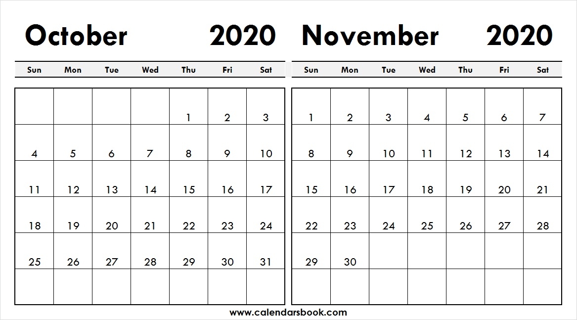 Print October November 2020 Calendar Template 2 Month Calendar