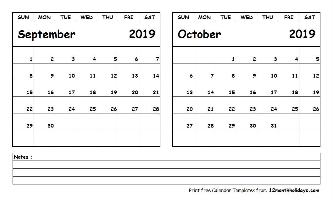 2019 September October Calendar Template