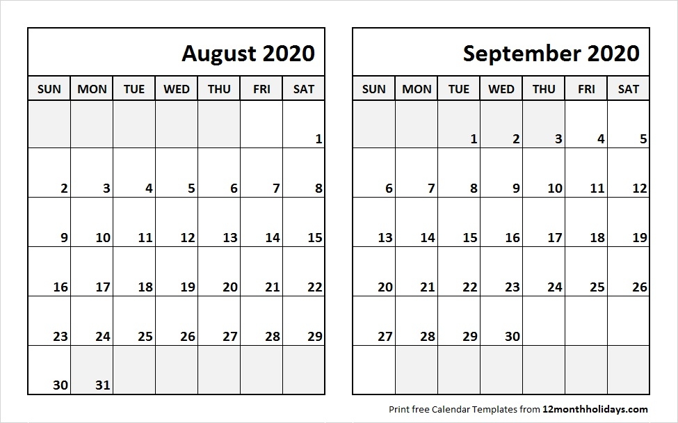 Calendar July August September 2020 Template