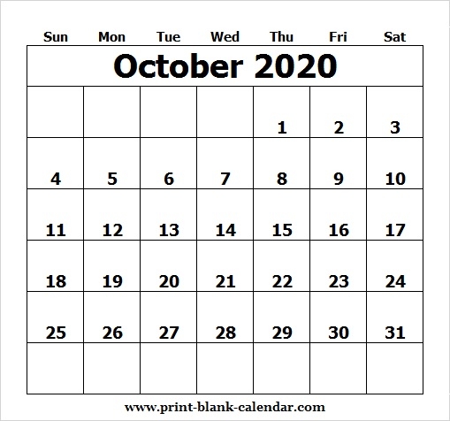 Printable Calendar October 2020 Template Pdf Excel Word Image