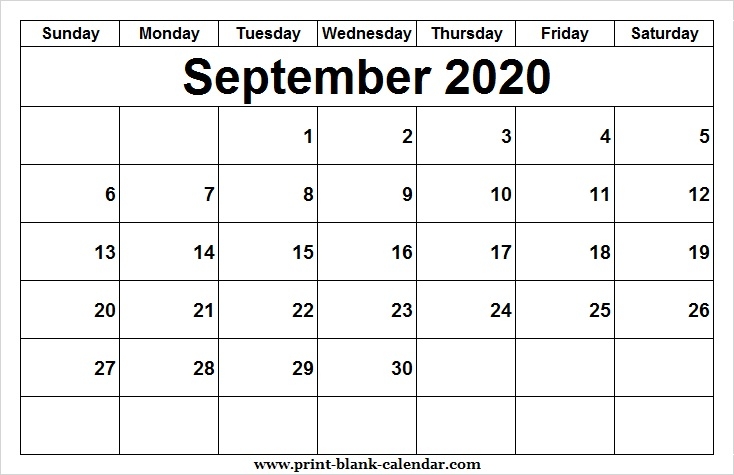September 2020 Calendar Pdf Printable Template