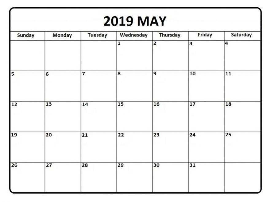 Blank May Calendar 2019