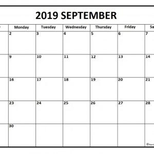 White Calendar 2019 September October And November