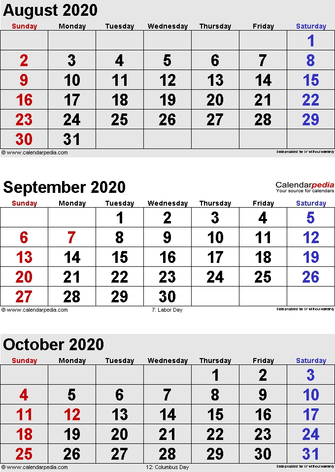 September 2020 Calendars For Word Excel Pdf