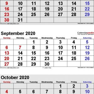 August To October 2020 Calendar