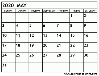 Blank Calendar For July 2020