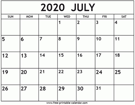 July Calendar 2020 Printable