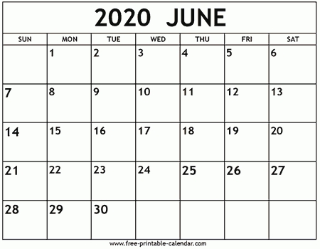 June 2020 Calendar Template