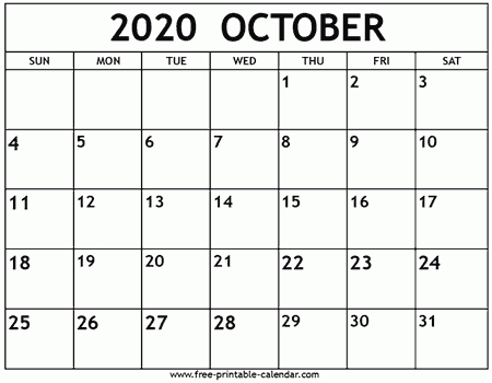 Blank October  2020 Calendar