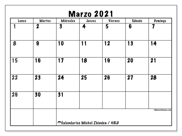 Calendario Marzo 2021 (48Ld) - Michel Zbinden Es