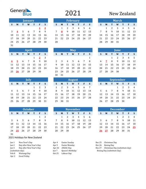 Calendar 2021 New Zealand | Qualads