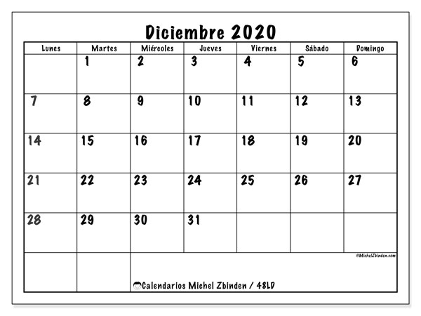 Calendario Mensual Diciembre 2020