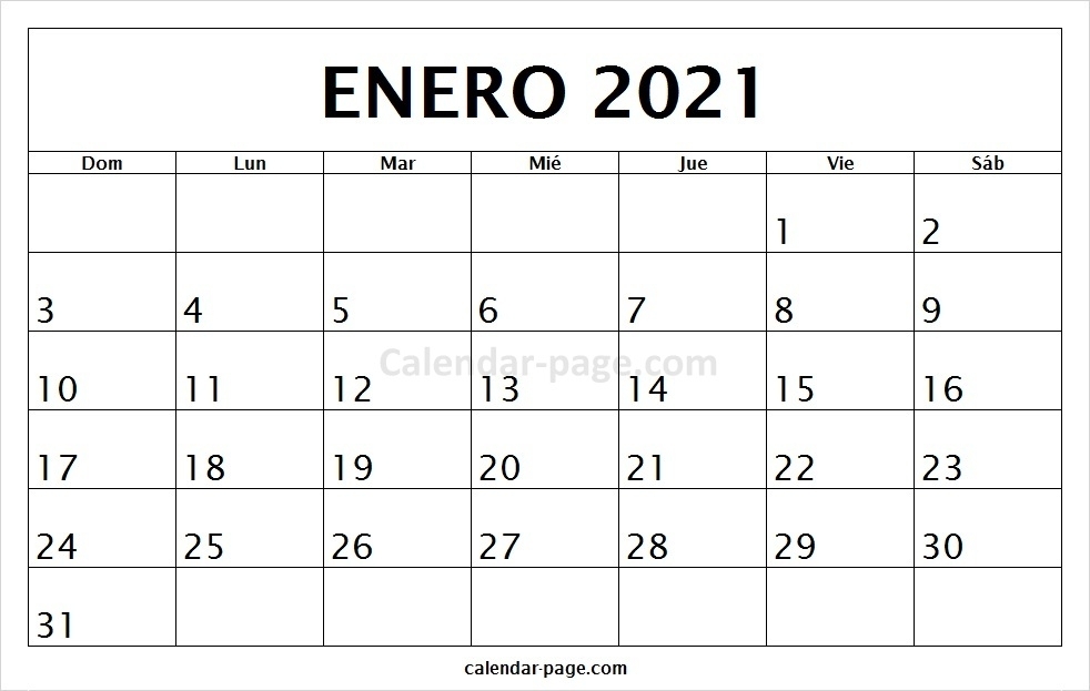Calendario Mensual Enero 2021