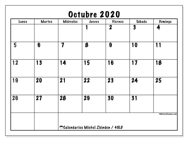 Calendario Octubre 2020 Para Imprimir - Koman.rsd7