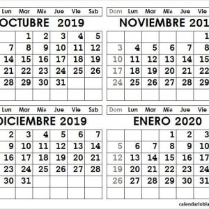 Calendario Octubre Noviembre Diciembre 2019 Enero 2020 Para