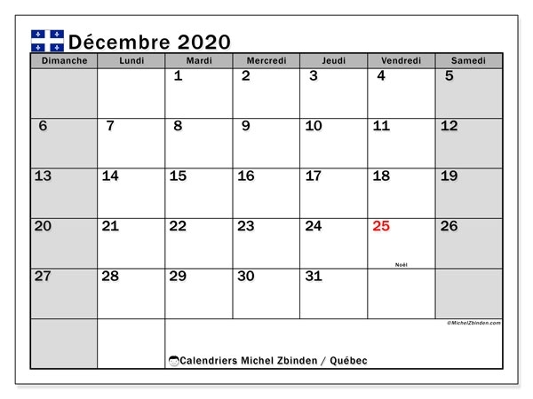 Decembre 2020 Calendrier
