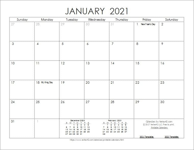 Daily Calendar Template 2021