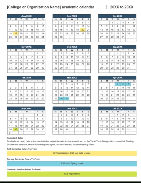2021 2020 School Year Calendar Template Excel