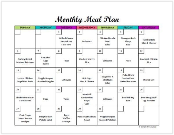 Free Monthly Meal Planner Printable: Calendar Template For