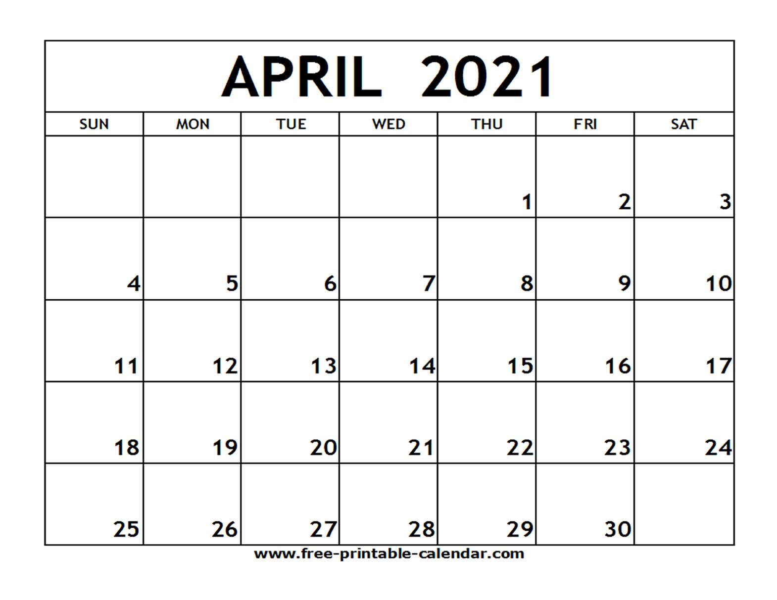 Free Apr 2021 Calendar Editable
