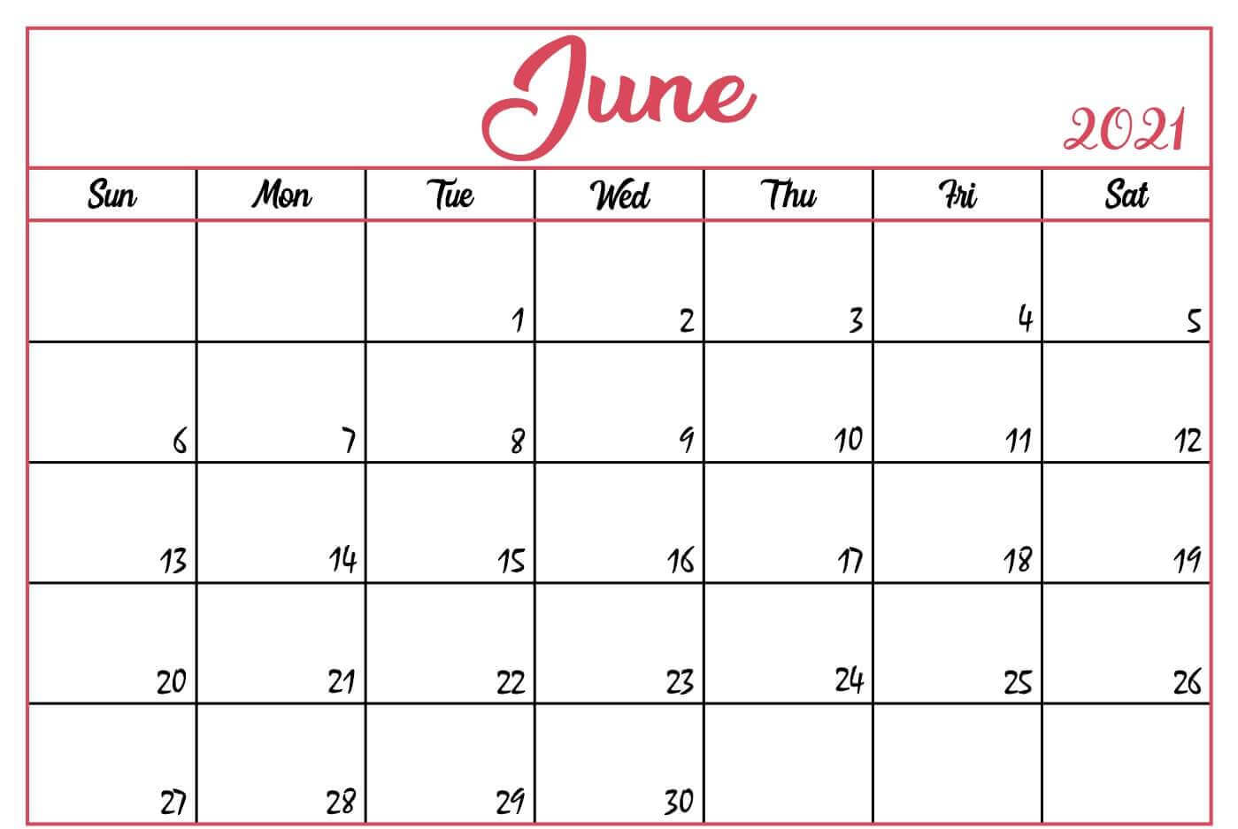 June 2021 Printable Calendar Editable