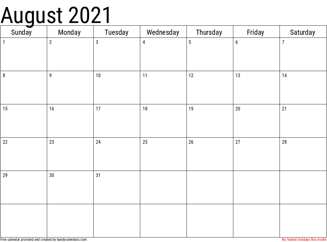 August September Calendar 2021 PNG