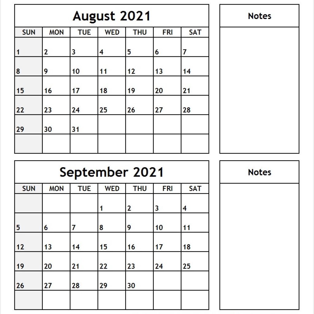 Blank August September 2021 Calendar