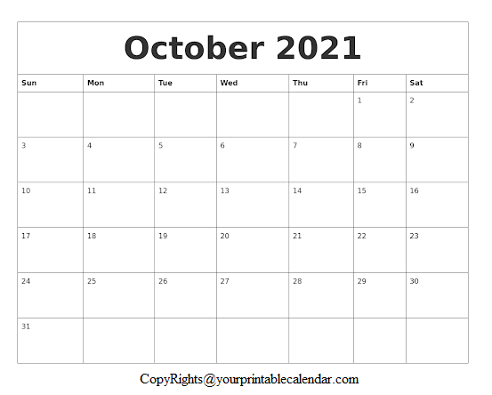 Blank October 2021 Calendar pdf