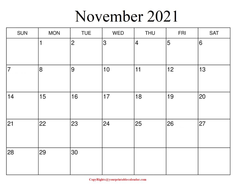 2021 Nov Calendar with Notes