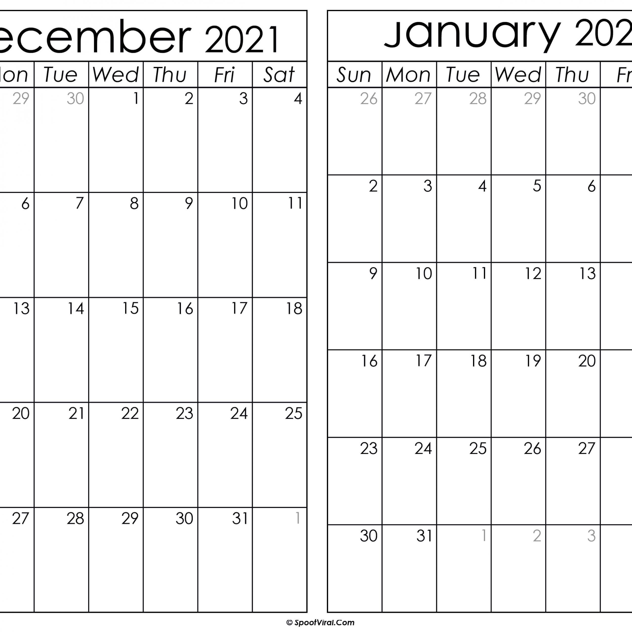 Calendar December 2021 January 2022 Template