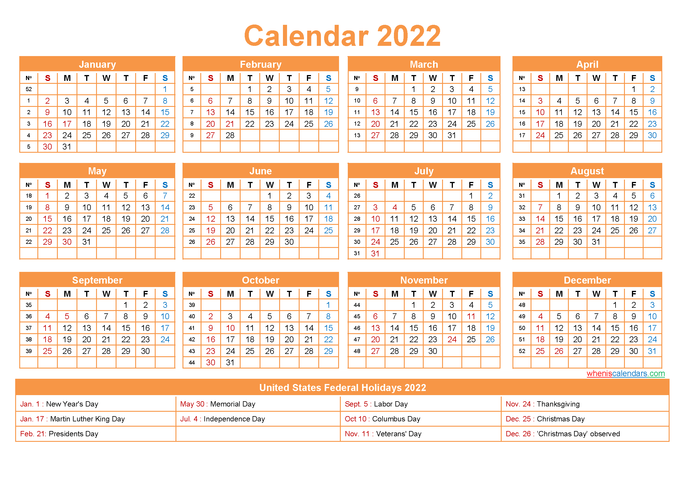 Editable 2022 Calendar Template Word